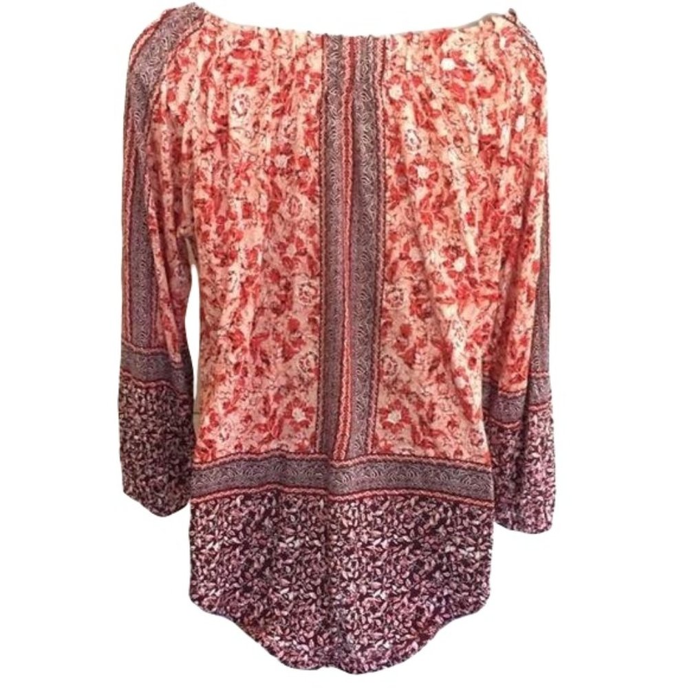 Lucky Brand Off The Shoulder Blouse Floral Bohemian Long Sleeve Tunic Loose S - Picture 8 of 8